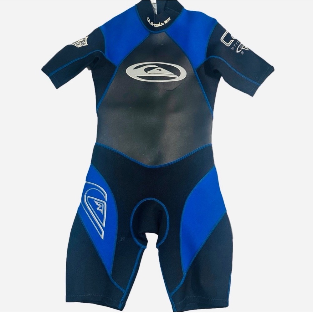 Quiksilver Shorty Wetsuit Unisex Youth Medium‎ Blue Black Surf Swim Vacation EUC